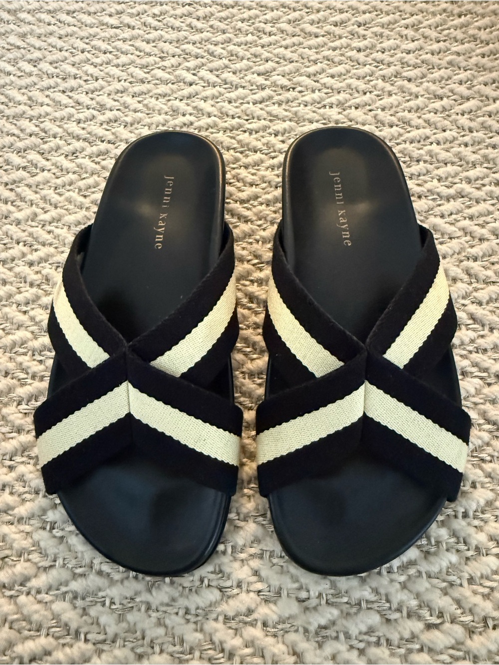 Jenni Kayne Black and Cream Crossover Slide Sandals